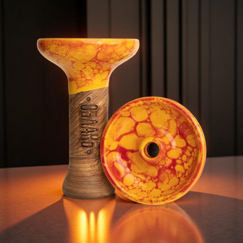 Original Russian Oblako Bowl Phunnel Shape Glaze Top Marble Orange Red