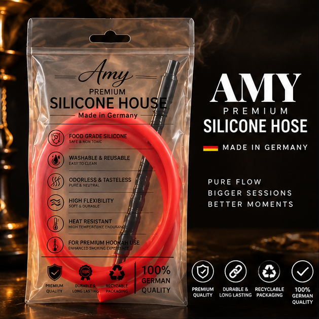 Amy Silicone Hose Red with Mouthpiece and Hose Connector Black - Shishabox JO