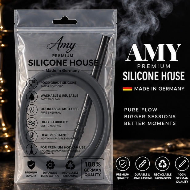 Amy Silicone Hose Grey with Mouthpiece and Hose Connector Black