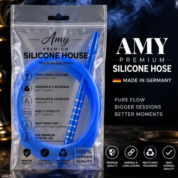 Amy Silicone Hose Blue with Mouthpiece and Hose Connector Blue
