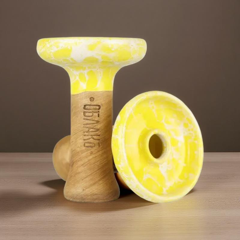 Original Russian Oblako Bowl Phunnel Shape Glaze Top Marble Yellow White Medium