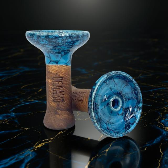 Original Russian Oblako Bowl Phunnel Shape Glaze Top Blue Marble Black Medium - Shishabox JO