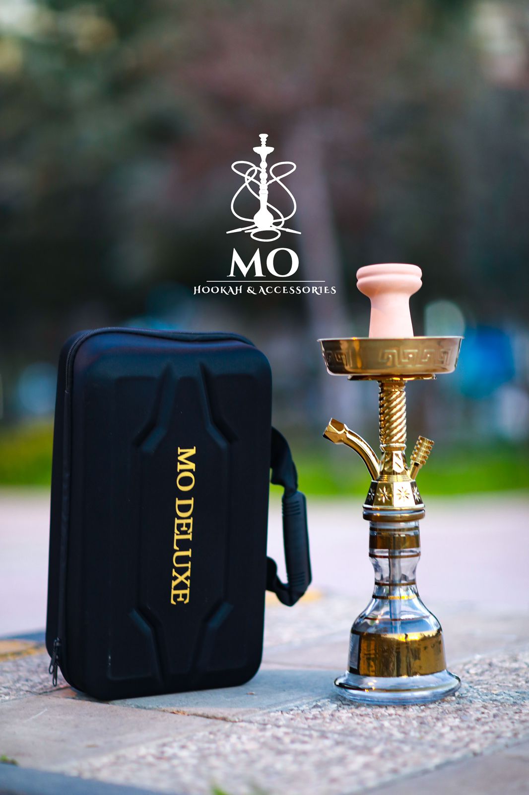 Gold Copper Shisha with Case (Travel Set) - أرجيله نحاس ذهبيه مع شنطة