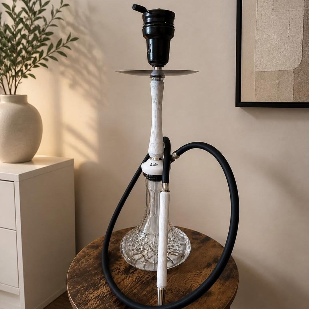 معسل مزايا شيشة أبيض أنيق مع قاعدة زجاجية