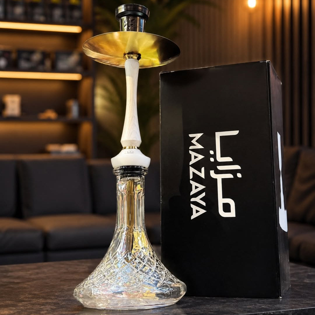 معسل مزايا شيشة أبيض أنيق مع قاعدة زجاجية