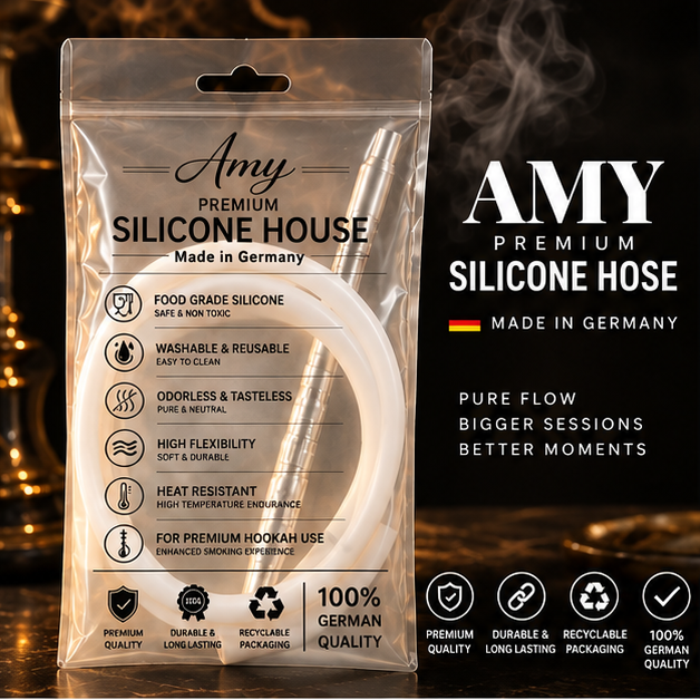 Amy Silicone Hose White with Mouthpiece and Hose Connector Silver