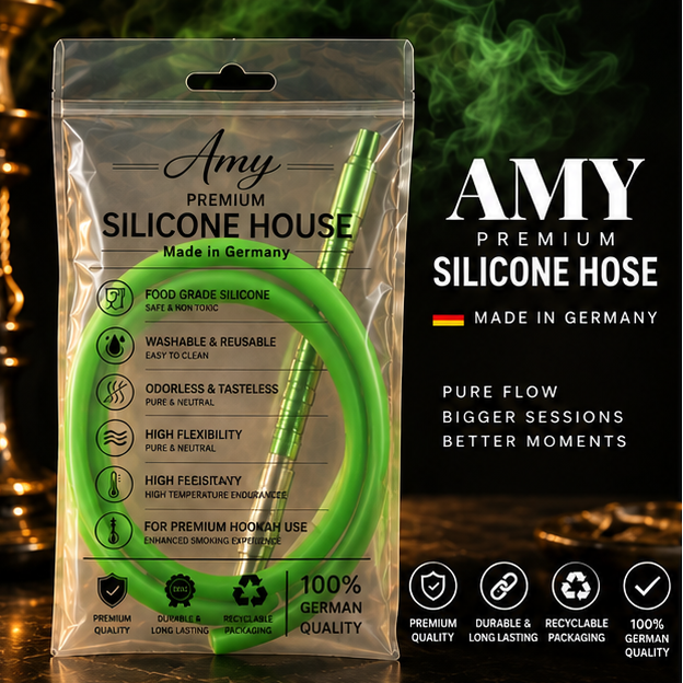 Amy Silicone Hose Green with Mouthpiece and Hose Connector Green